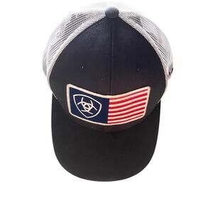 Ariat Trucker Hat Unisex One Size Black USA Flag Mesh Snapback Western Cap